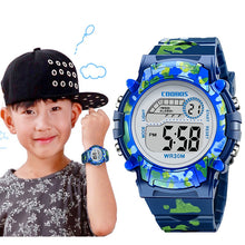 Load image into Gallery viewer, Navy Blue Camouflage Kids Watches LED Colorful Flash Digital Waterproof Clock For Boys Girls Date Week Creative Children's Watch